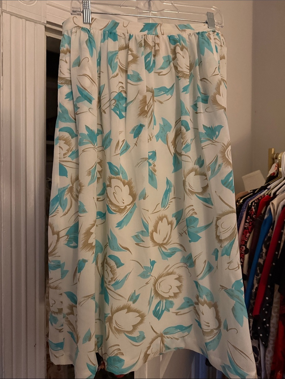 Tan Jay Cream Skirt with Teal and Tan Floral Accents